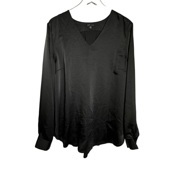 Universal Standard Eva Long Sleeve Satin V-neck Blouse black size Medium - Picture 6 of 6